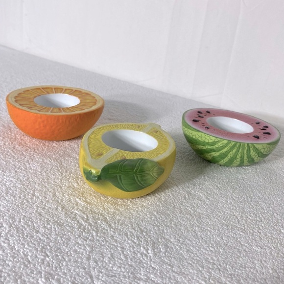 Vintage Party Lite Ceramic Fruits Tea Light Holders Candle Holders x3 - Picture 10 of 11